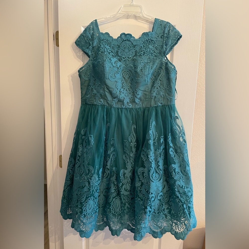 LAST CALL- NWT Chichi London Teal Jade Lace Dress 22 (fits 2X to 3X) - Picture 2 of 2